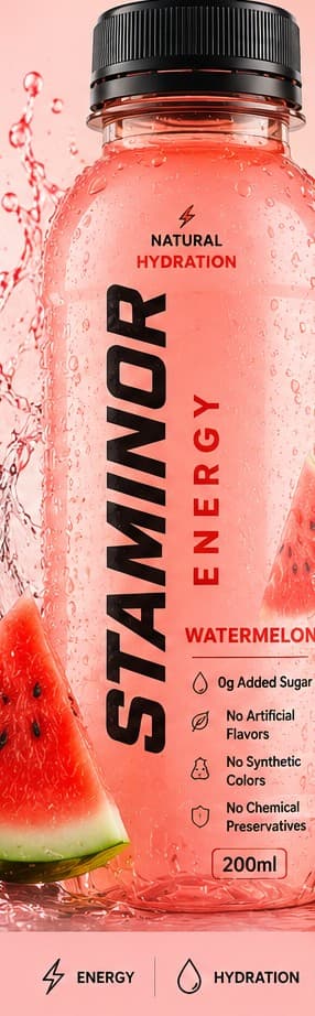 Staminor Watermelon energy hydration bottle with full label